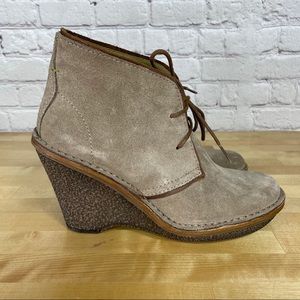 Bussola Tan Suede Lace Up Wedge Ankle‎ Boots